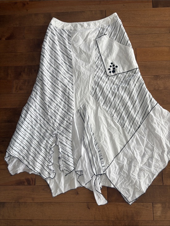Vintage Dresses & Skirts - Asymmetrical White & Black Striped Women’s Skirt